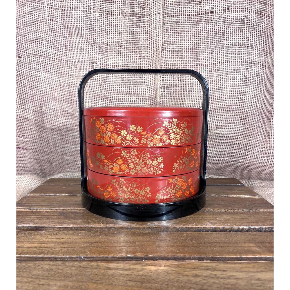Vintage Japanese Jubako Tier Box ContainersHandle~ Jewelry Storage~Laquer